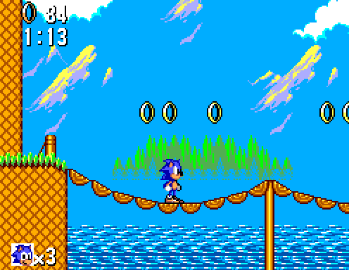 A screenshot of the Bridge Zone in Master System Sonic