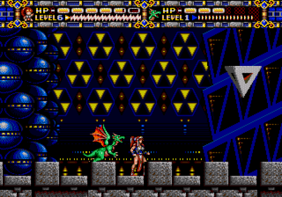A screenshot of one of Alisia Dragoon's later, sci-fi themed levels
