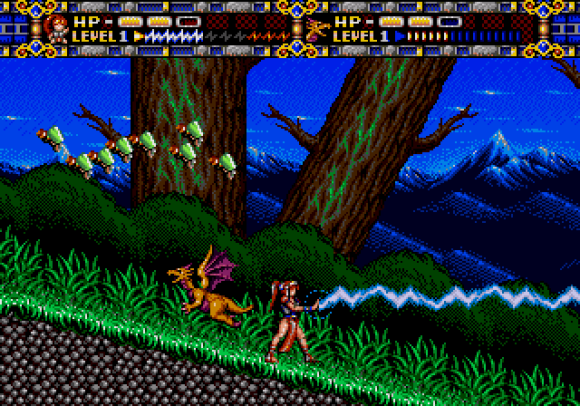 A screenshot of Alisia Dragoon showing the opening level